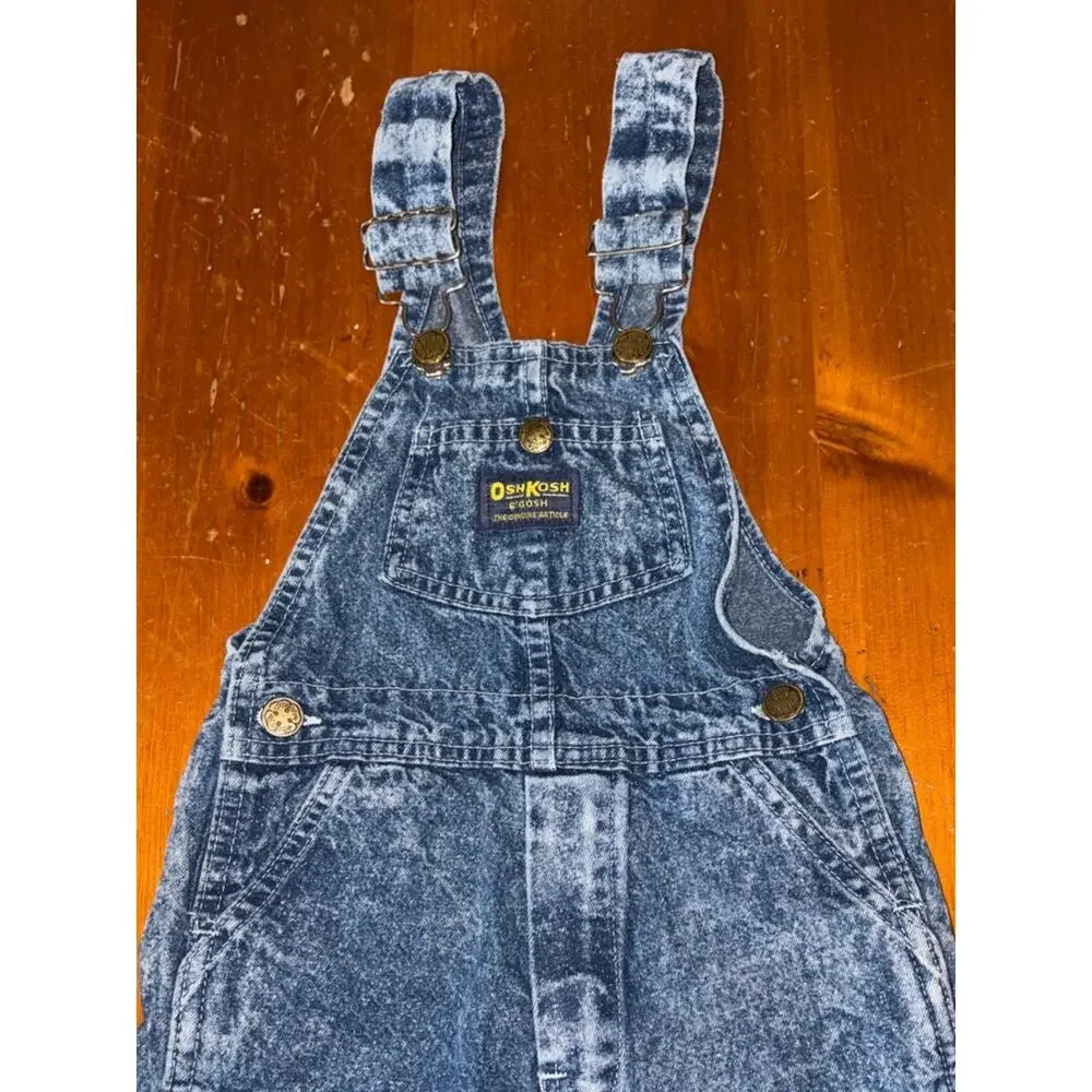 Vintage OshKosh B'Gosh Vestbak 90s Acid Wash Denim Overalls USA Made Size 4T
